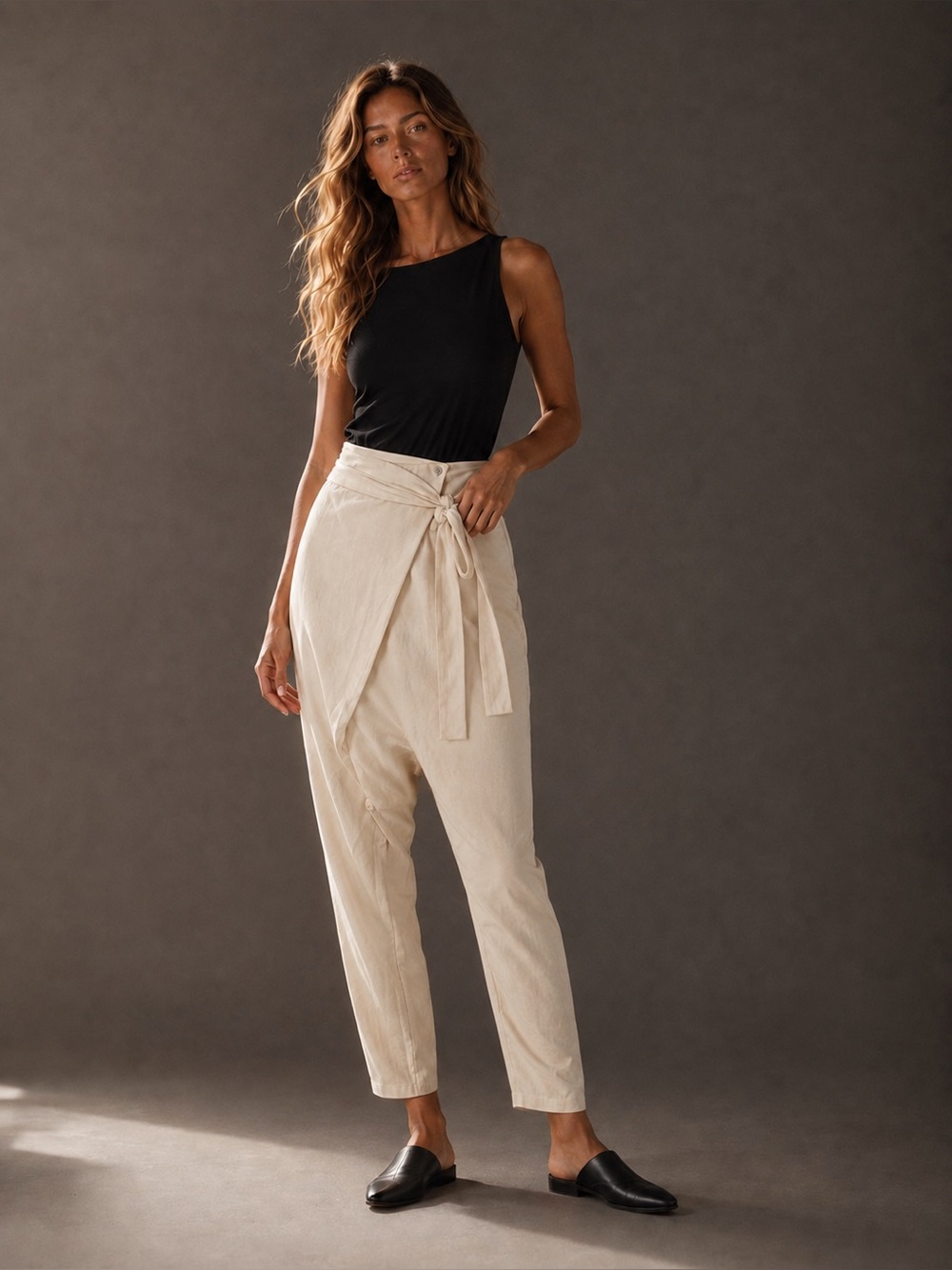 Zara Cream Drop-Crotch Wrap Harem Pants NWT Small